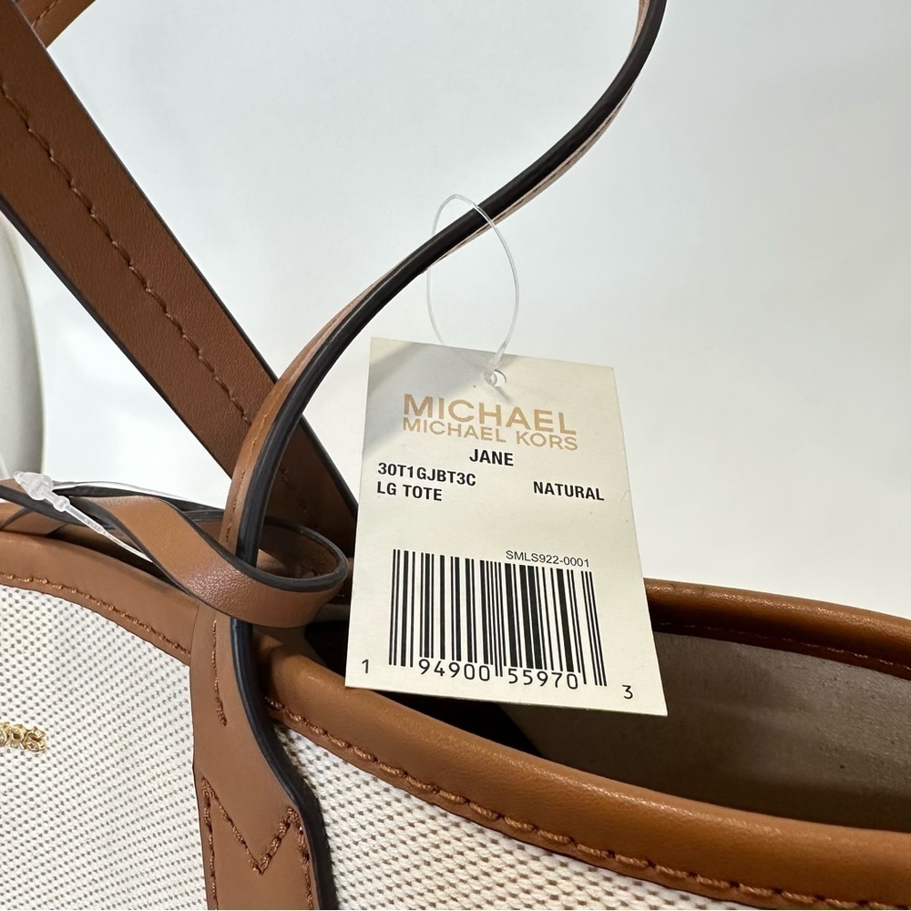 Michael Kors Jane Large Canvas Tote Carryall Bag in Natural - Picture 12 of 13